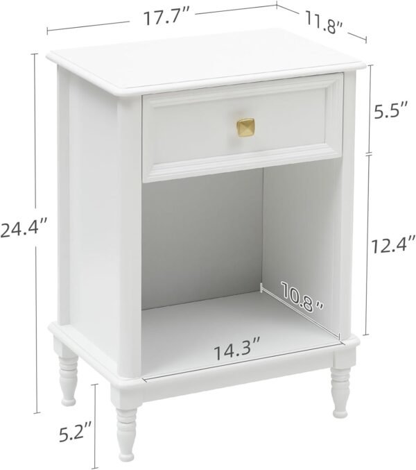 IDEALHOUSE White Nightstand Bedroom Nightstand with Drawer and Storage Shelf, Modern End Table Side Table for Bedroom Living Room College Dorm - Image 3