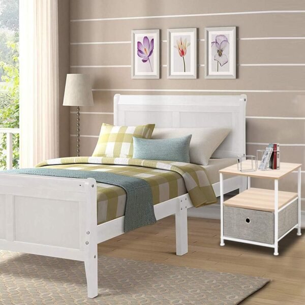 Nightstand 2-Drawer Shelf Storage - Bedside Furniture & Accent End Table Chest for Home, Bedroom, Office, College Dorm, Steel Frame, Wood Top, Easy Pull Fabric Bins, Brown - Image 2