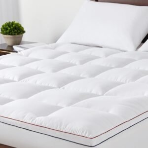 Mattress Topper Twin XL – Pillow Top Mattress Topper Pad Extra Thick Cover with Deep Pocket – Mattress Topper for back pain – 3D Snow Down Alternative Plush Mattress Topper (Twin XL,White)