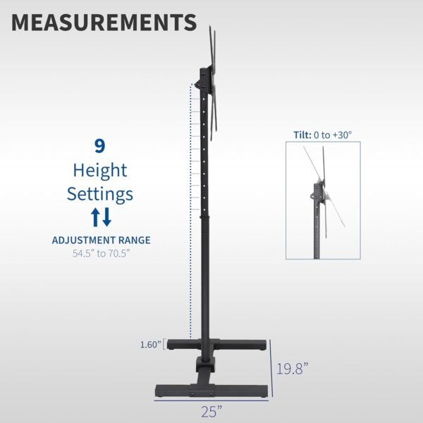 VIVO Extra Tall TV Floor Stand for 13 to 65 inch Screens up to 44 lbs, LCD LED OLED 4K Smart Flat, Curved Monitor Panels, Max VESA 400x400, Tall Pole for Treadmills and Ellipticals, Black, STAND-TV18 - Image 4