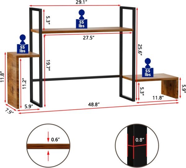 Computer Desktop Bookshelf, 2 Tier Countertop Hutch Display Shelf with Various Installation Methods, Desk Hutch Storage Organizer for Dorm Office Home, Rustic Style (Brown) - Image 6