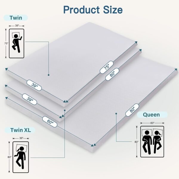 3 Inch Memory Foam Mattress Topper,Cooling Gel Infused High Density Twin XL(39"x80") Topper with Removable Skin-friendly Cover,Bed Topper for Pressure Relief Back Pain, CertiPUR-US Certified - Image 8