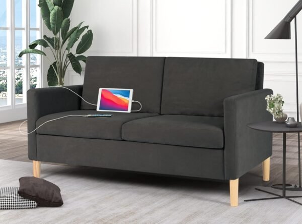 TYBOATLE 55" Modern Fabric Loveseat Sofa with 2 USB Charging Ports, Love Seats Furniture Suitable for Small Spaces, Living Room, Office, Soft Couch Easy to Install (Dark Grey) - Image 2