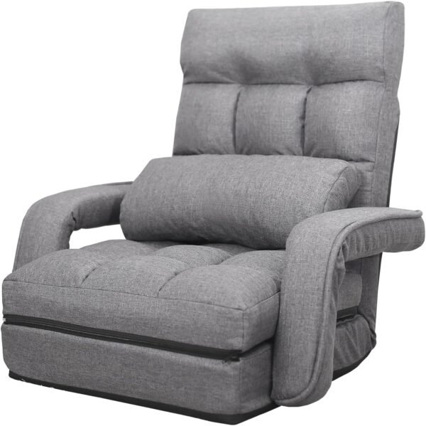 WAYTRIM Indoor Chaise Lounge Folding Sofa Bed, 6-Position Padded Lounger With Armrests and Pillow - Gray - Image 7