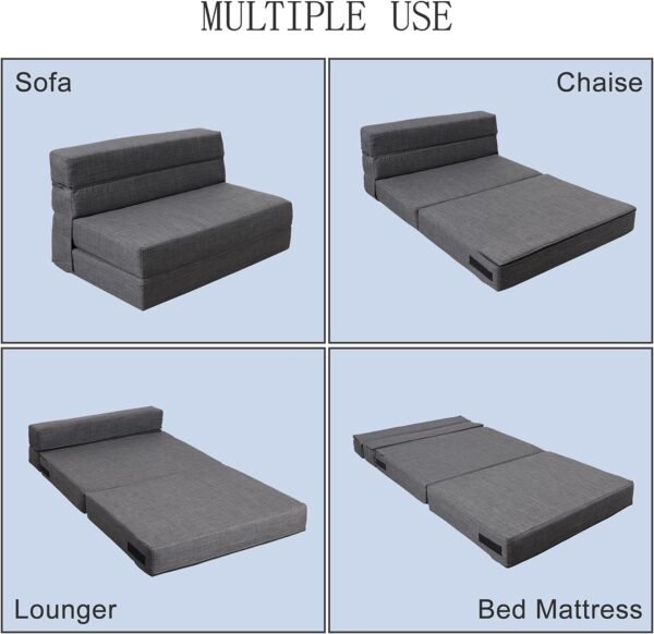 ANONER Fold Sofa Bed Couch Memory Foam with Pillow Futon Sleeper Chair Guest Bed and Fold Out Couch, Washable Cover Twin Size, Dark Gray - Image 4