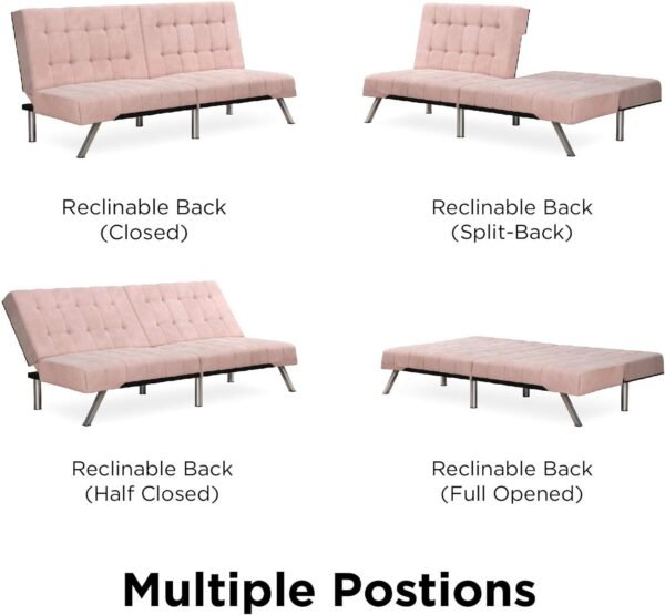 DHP Emily Futon With Chrome Legs, Pink Velvet - Image 5