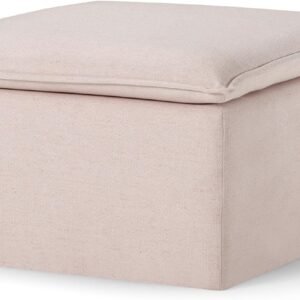 Maven Lane Claude Small Square Rustic Upholstered Ottoman, Cushioned Footrest for Living Room Couch, Chair, or Dorm Room in Cream Fabric Upholstery