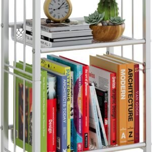 Bookshelf Storage Shelf Bookcase Freestanding Storage Stand for Living Room, Bedroom, Kitchen, Rust Resistance Easy Assembly Free Combination Multi-Functional Organizer (2 Tiers, White)