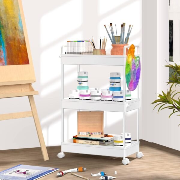 SOLEJAZZ Rolling Storage Cart, 3 Tier Utility Cart Mobile Slide Out Organizer, Bathroom Standing Rack Shelving Unit Organizer for Kitchen, Bathroom, Laundry Room, White - Image 2