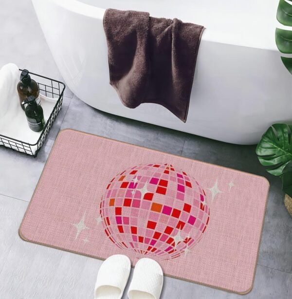 Preppy Hot Pink Disco Ball Front Door Mat Mats Indoor Outdoor Entrance,Preppy Disco Ball College Dorm Room Decor,17"X30" - Image 5