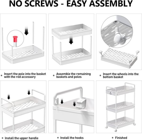 SOLEJAZZ Rolling Storage Cart, 3 Tier Utility Cart Mobile Slide Out Organizer, Bathroom Standing Rack Shelving Unit Organizer for Kitchen, Bathroom, Laundry Room, White - Image 6