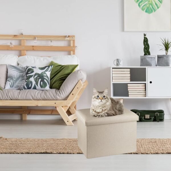 Ottoman Storage Ottoman Foot Rest Ottoman with Storage Ottomans Foot Stools Small Ottoman Beige L17W13H13INCH - Image 2