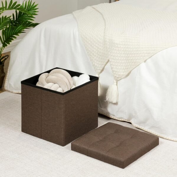 B FSOBEIIALEO Storage Ottoman Cube, Toy Chest Folding Footrest for Living Room Seat, 12.6"X12.6"X12.6" (Linen Brown) - Image 4