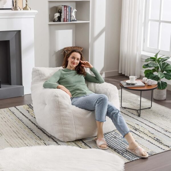 Antetek Bean Bag Chairs for Adults & Kids, Modern Teddy Fabric Accent Chair Ultra Soft Sofa Chair for Living Room, Bedroom, Apartment,Ivory - Image 8