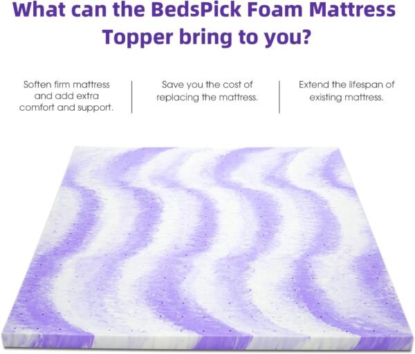 BedsPick 2 Inch Memory Foam Mattress Topper Twin XL, Gel Infused Swirl Soft Foam, College Dorm Extra Long XL Mattress Toppers Single Bed Toppers - Image 2