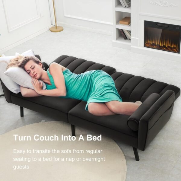 DURASPACE Velvet Loveseat Sleeper Sofa 74" Convertible Futon Couch with USB, Loveseat Coach for Dorm, Apartment, Bonus Room,Compact Living Space (Charcoal Gray) - Image 5