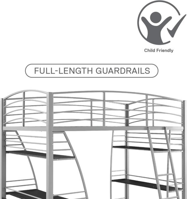 DHP Studio Loft Bunk Bed Over Desk and Bookcase with Metal Frame, Twin, Gray Gray - Image 7