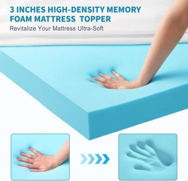 3 Inch Gel Memory Foam Mattress Topper Twin XL Size, High Density Memory Foam Mattress Pad Cover with 8-21" Deep Pocket for Pressure Relief, Pillow Top with Removable Viscose Made from Bamboo Cover - Image 3