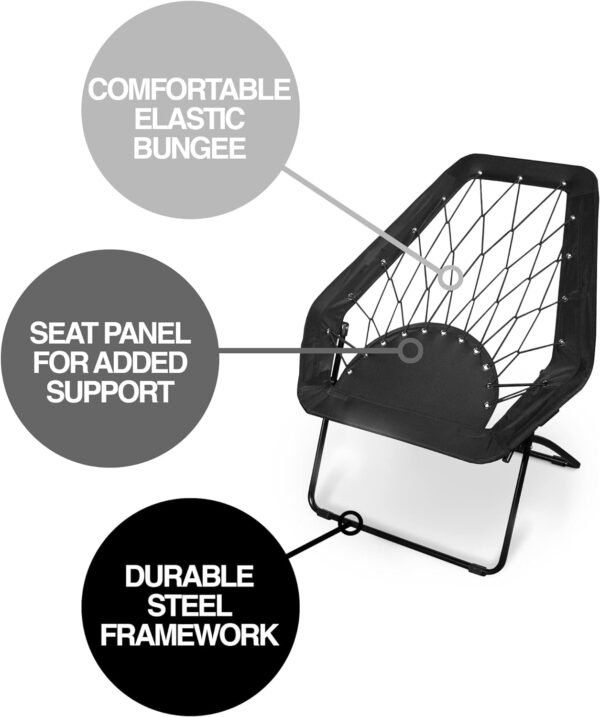 Zenithen Foldable Portable Black Hexagon Folding Bungee Chair, Perfect for Dorm Rooms, Bed Rooms, and Living Room, Use for Reading, Studying or Gaming, Black, 32" (Pack of 2) - Image 6