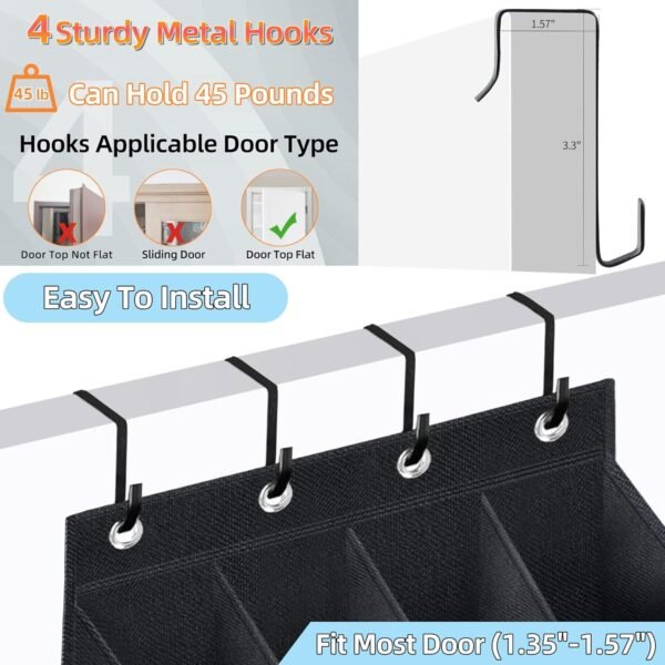 Over The Door Shoe Organizer, 2 Pack Hanging Organizer with Large Deep Pockets, Rack for Closet and Dorm Narrow Door, Holder Black - Image 5