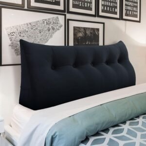 WOWMAX Multifunctional Upholstered Headboard Pillow Twin, Button Tufted Headboard Pillows, Portable Dorm Room Fabric Head Board Removable and Washable Velvet Black