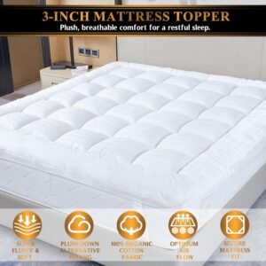 Plush Extra Thick Twin XL Mattress Topper, Soft & Cooling Pillow Top Bed Topper for Back Pain with 300TC Cotton Cover, Overfilled Mattress Pad Cover for Back Pain, Fit to 6‚Äù-22‚Äù Mattress.