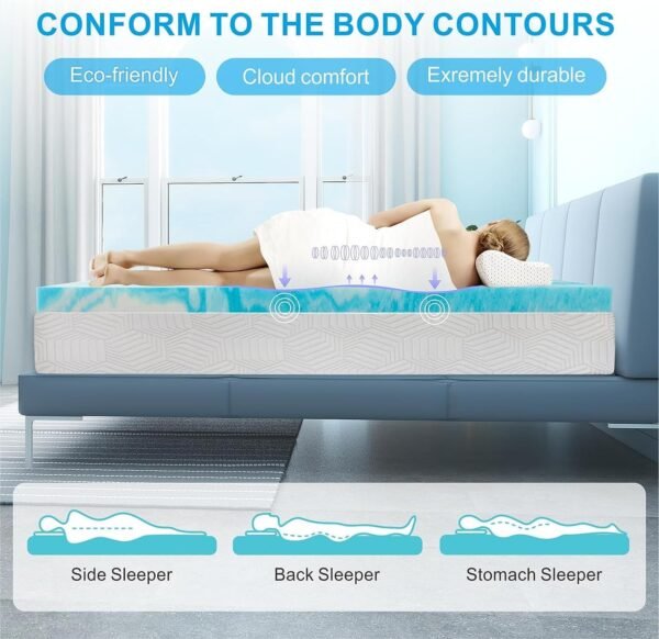 MUUEGM 2 Inch Memory Foam Mattress Topper Twin Size,Cooling Gel Infused Twin Mattress Pad for Pressure Back Pain Relief,Ventilated Soft Bed Topper for College Dorm Single Bed,CertiPUR-US Certified - Image 5