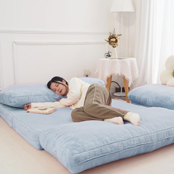 N&V Medium Folding Matress Sofa Bean Bag Bed, Foam Filling Folding Matress Sofa, Includes Removable and Machine Washable Cover, Soft Premium Faux Fur, Medium, Grey - Image 6