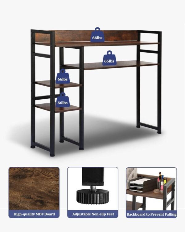 Desktop Bookshelf, 2-Tier Multipurpose Wood Bookcase for Computer Desk, Countertop Storage Hutch Display Rack Organizer for Dorm Office Home - Brown - Image 5