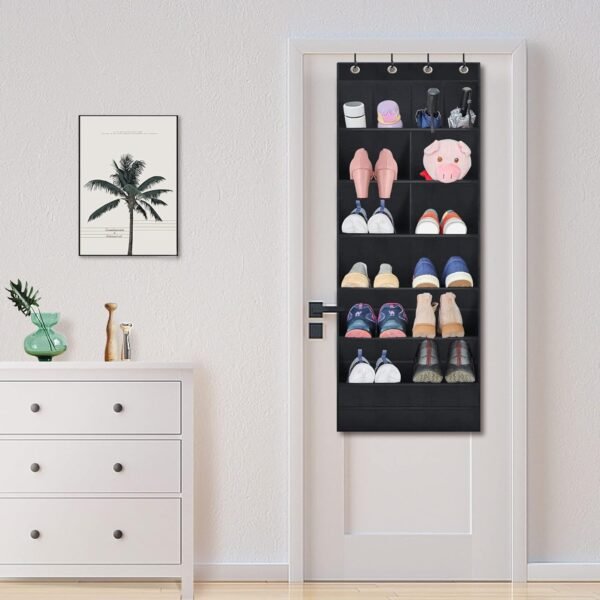 Over The Door Shoe Organizer, 2 Pack Hanging Organizer with Large Deep Pockets, Rack for Closet and Dorm Narrow Door, Holder Black - Image 2