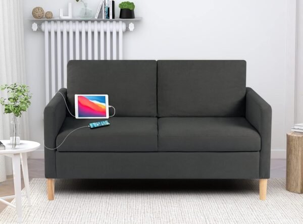 TYBOATLE 55" Modern Fabric Loveseat Sofa with 2 USB Charging Ports, Love Seats Furniture Suitable for Small Spaces, Living Room, Office, Soft Couch Easy to Install (Dark Grey) - Image 3