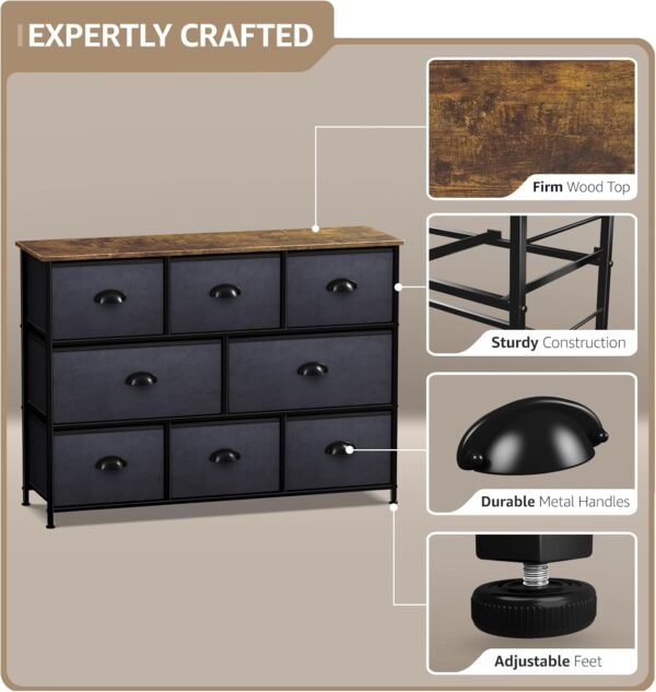 Sorbus Dresser with 8 Drawers - Chest Organizer Unit with Steel Frame Wood Top & Handle Easy Pull Fabric Bins for Clothes - Wide Storage Furniture for Bedroom, Hallway, Living Room, Nursery & Closet - Image 4