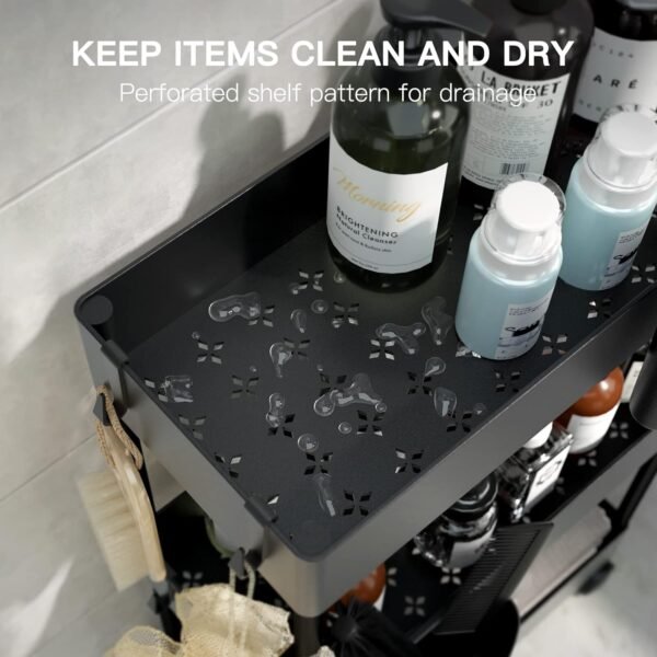 Pipishell Slim Storage Cart with Wheels, Bathroom Cart Organizer Bathroom Storage Small, Rolling Cart for Bathroom, Laundry Room, Kitchen, Narrow Space, Black PIUC04 - Image 4