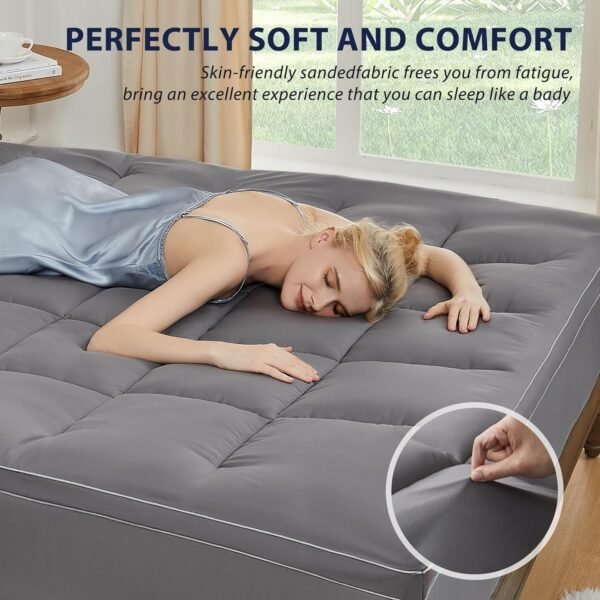 Homemate Mattress Pad Topper Twin XL - Cooling Pillow Top Quilted Fitted Mattress Pad Cover for Hot Sleepers - Mattress Pad Cover Plush Bed Topper Down Alternative Soft Mattress Protector for Back - Image 4