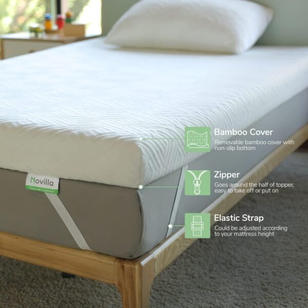 Novilla Twin XL Mattress Topper, 3" Dual Layer Memory Foam Mattress Topper Enhance Cooling, Supportive & Pressure Relieving, with Breathable Cover,Twin XL Size, Yozora, White (NV0T801-3-TXL) - Image 5