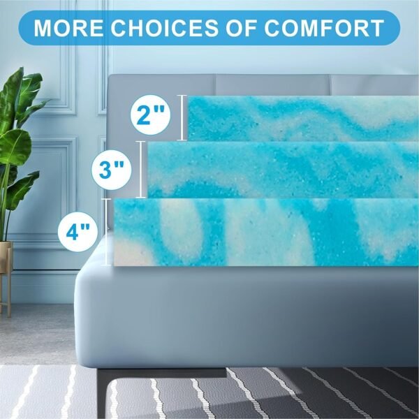 MUUEGM 2 Inch Memory Foam Mattress Topper Twin Size,Cooling Gel Infused Twin Mattress Pad for Pressure Back Pain Relief,Ventilated Soft Bed Topper for College Dorm Single Bed,CertiPUR-US Certified - Image 3