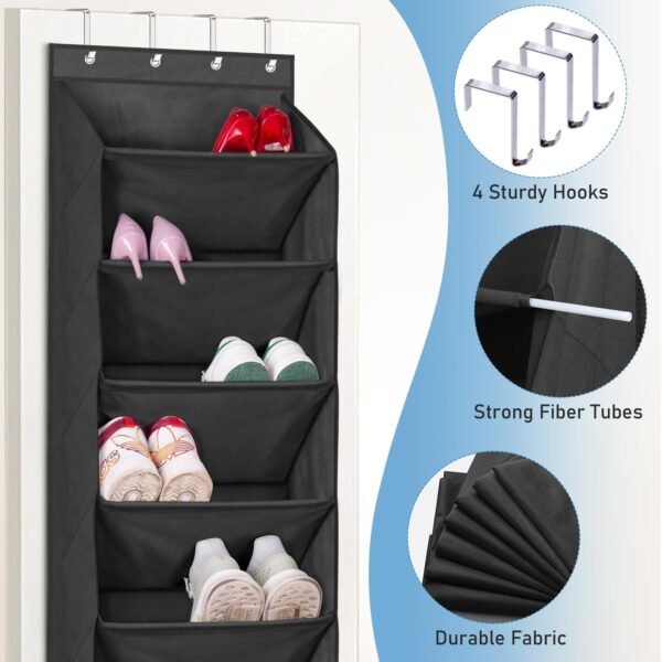 KEETDY Shoe Rack for Door Behind with 8 Large Pockets, Hanging Shoe Organizer for Closet Hanger Fits 20 Pairs Shoe Holder for Back of Door Narrow Shoe Storage, Black… - Image 5