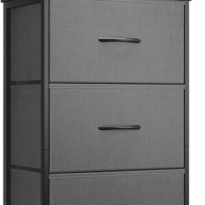 KKL Dresser for Bedroom with 3 Drawers, Fabric Storage Nightstands, Small Chest of Drawers, Bedside Table with Removable Bins Organizer Unit for Living Room Closet College Dorm Office, Dark Grey