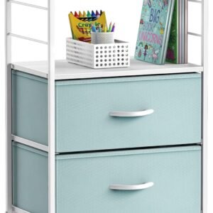 Sorbus 2 Drawer Shelf Storage Nightstand – Kids Bedside Furniture End Table Night Stand with Steel Frame Wood Top & Easy Pull Fabric Bins, Dresser & Chest for Home Bedroom Accessories Office & College