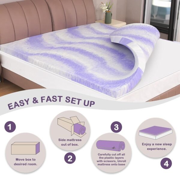 BedsPick 2 Inch Memory Foam Mattress Topper Twin XL, Gel Infused Swirl Soft Foam, College Dorm Extra Long XL Mattress Toppers Single Bed Toppers - Image 9