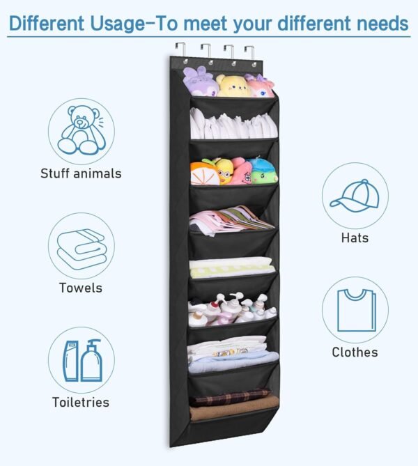 KEETDY Shoe Rack for Door Behind with 8 Large Pockets, Hanging Shoe Organizer for Closet Hanger Fits 20 Pairs Shoe Holder for Back of Door Narrow Shoe Storage, Black… - Image 6