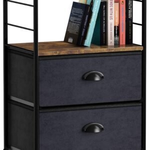 Sorbus Nightstand 2-Drawer Shelf Storage – Bedside Furniture & End Table Chest Dresser with Steel Frame, Wood Top & Easy Pull Fabric Bins for Home, Bedroom, Closets, Bathroom, Office & College Dorm