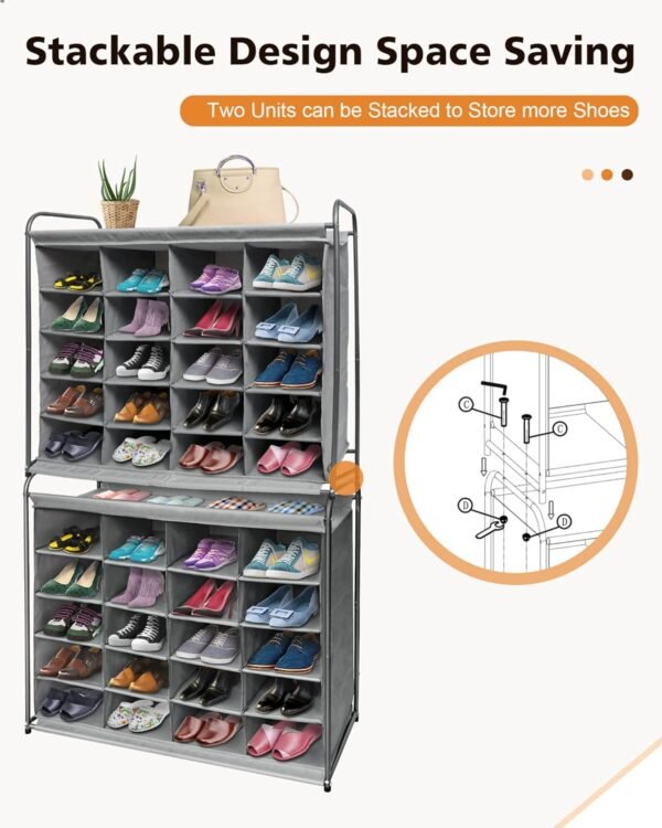 MULISOFT 20-Grid Shoe Rack Organizer Large Capacity, Shoe Cubby for Better Shoe Care, Space-saving Cubby Shoe Rack, Shoe Organizer Cubby Easy to Move for Entryway, Closet, Dormitories, Garage, Grey - Image 3