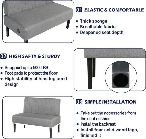 STHOUYN 43" W Mini Small Comfy Couch Armless Loveseat Sofa for Bedroom with USB Port, Velvet Small Couches for Small Spaces Living Room, Apartment Office Dorm (Grey) - Image 7