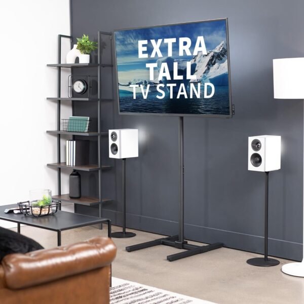 VIVO Extra Tall TV Floor Stand for 13 to 65 inch Screens up to 44 lbs, LCD LED OLED 4K Smart Flat, Curved Monitor Panels, Max VESA 400x400, Tall Pole for Treadmills and Ellipticals, Black, STAND-TV18 - Image 2