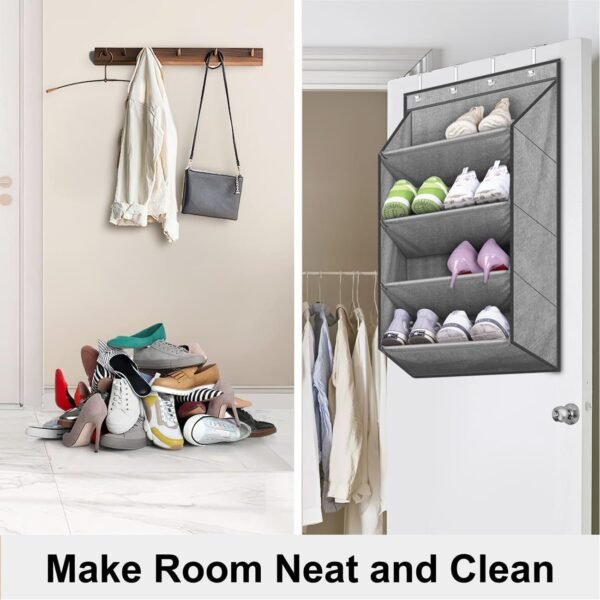 SLEEPING LAMB Over The Door Shoe Organizer for Closet, Short Hanging Shoe Rack with Large Deep Pockets, Narrow Door Shoe Storage for Boots in RV, Dorm, Grey - Image 6