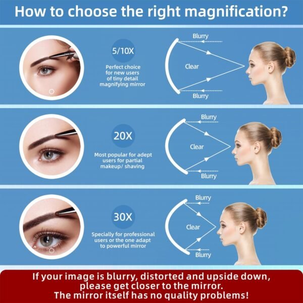 30x Magnifying Mirror with Light Large 6'' Lighted 30x Magnified Mirror with Suction Cups & Table Stand, Travel Magnifying Mirror 30x with light High Magnification Makeup Mirror with Tweezers Scissors - Image 5