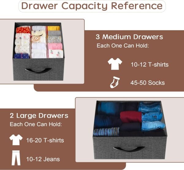 AZL1 Life Concept Extra Wide Dresser Storage Tower with Sturdy Steel Frame, 5 Drawers of Easy-Pull Fabric Bins, Organizer Unit for Bedroom, Hallway, Entryway, 11.4"D x 39.4"W x 21.6"H, Dark Grey - Image 8