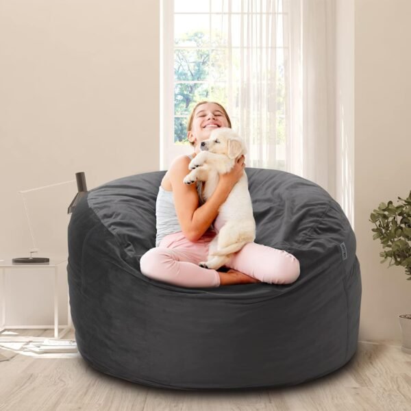 HABUTWAY Bean Bag Chair 3Ft Luxurious Velvet Ultra Soft Fur with High-Rebound Memory Foam for Adults Plush Lazy Sofa with Fluffy Removable Sponge 3'(Grey) - Image 2