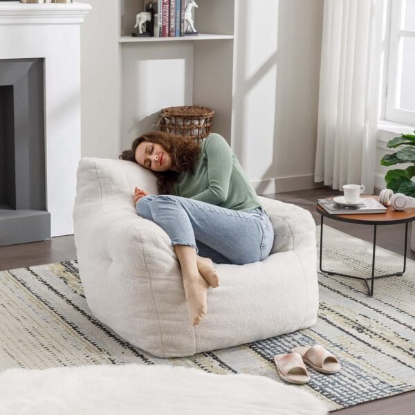 Antetek Bean Bag Chairs for Adults & Kids, Modern Teddy Fabric Accent Chair Ultra Soft Sofa Chair for Living Room, Bedroom, Apartment,Ivory - Image 3